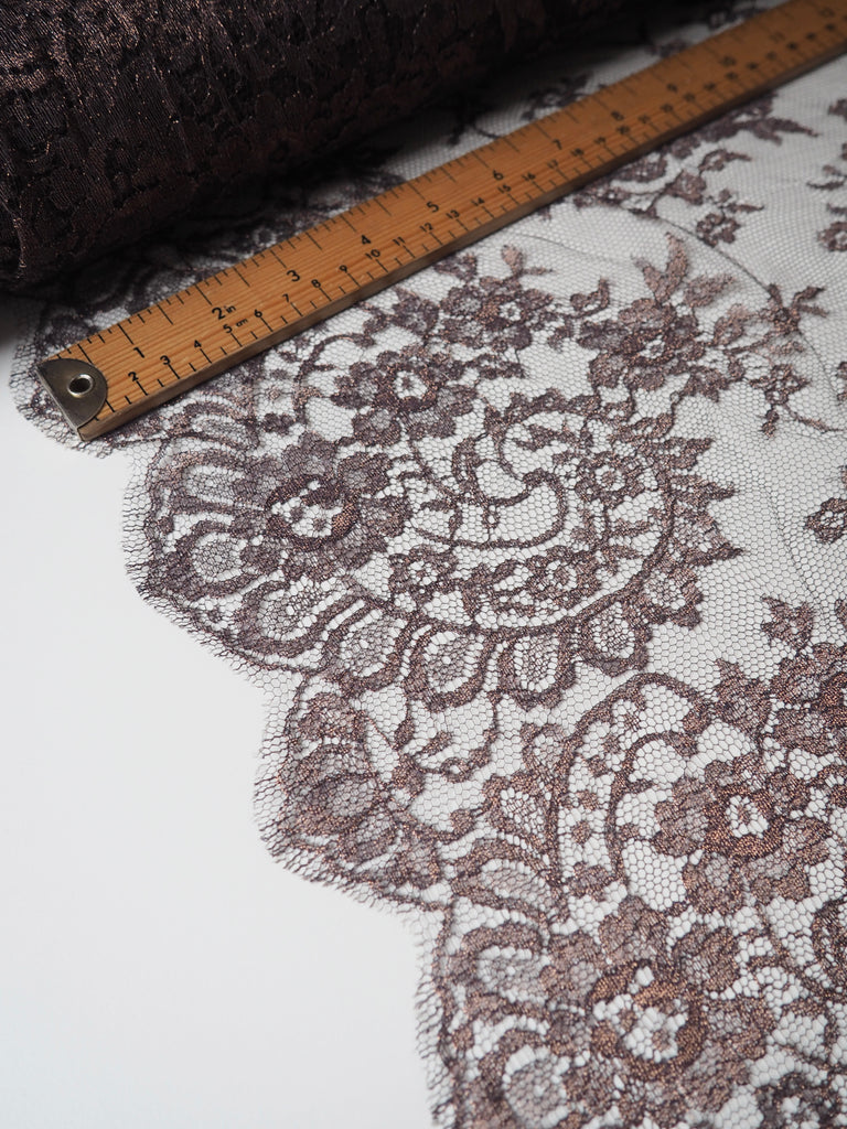 Brown Floral Scallop Lurex Lace