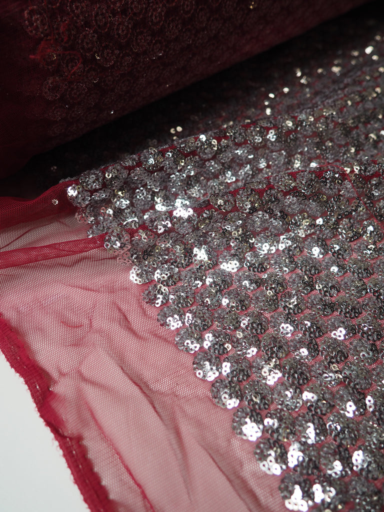 Silver + Red Dot Sequin Tulle