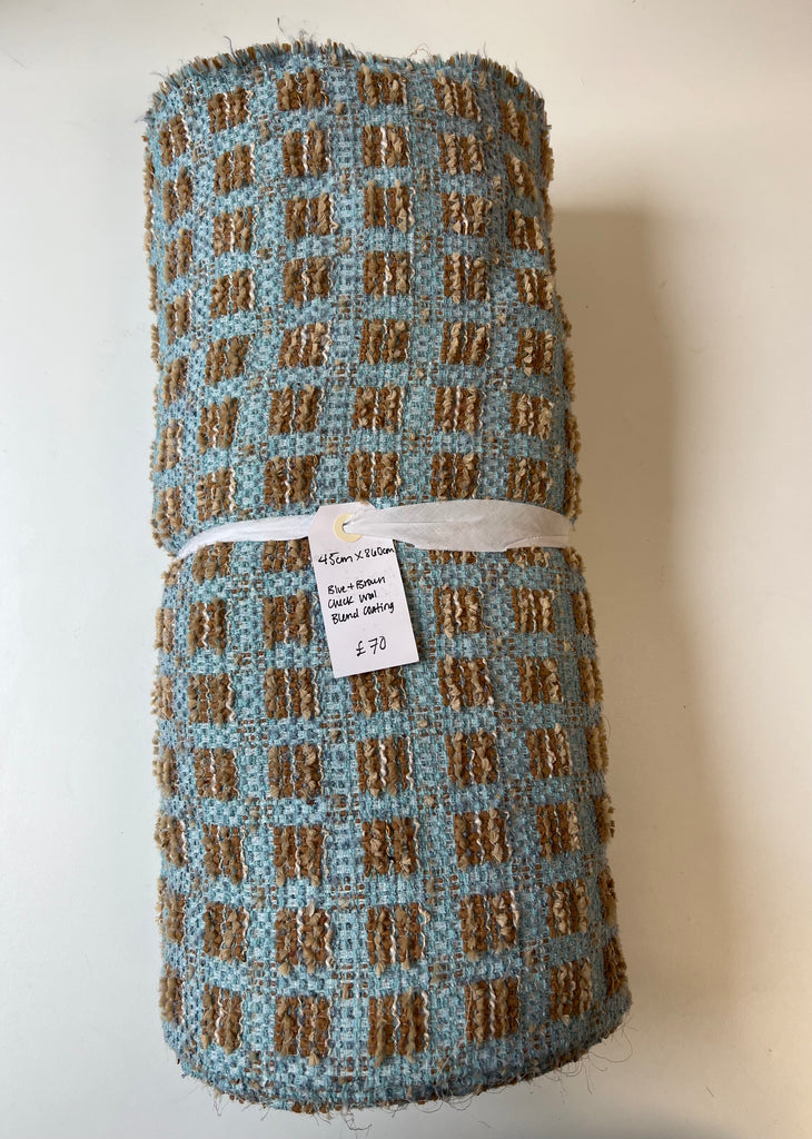 Blue + Brown Check Wool Blend Coating Remnant