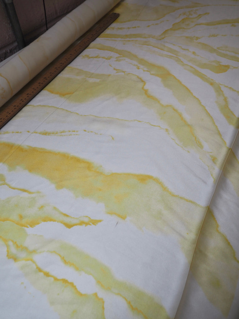 Ivory + Yellow Marbled Heavy Silk Satin
