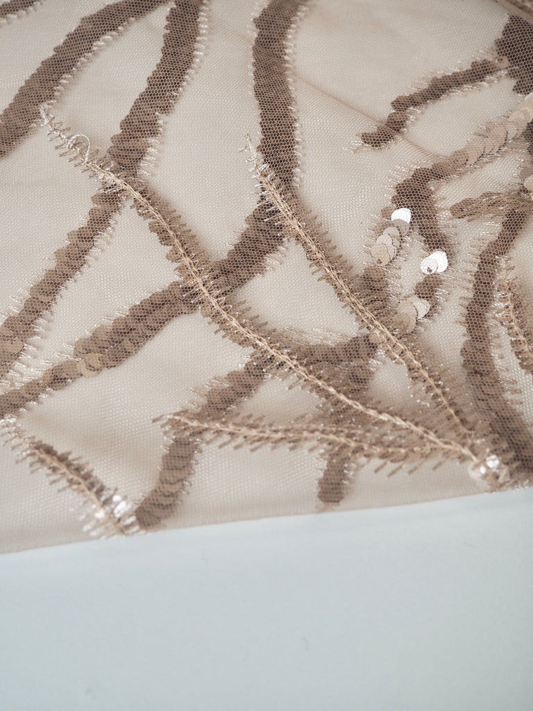 Soft Gold Vine Sequin Tulle