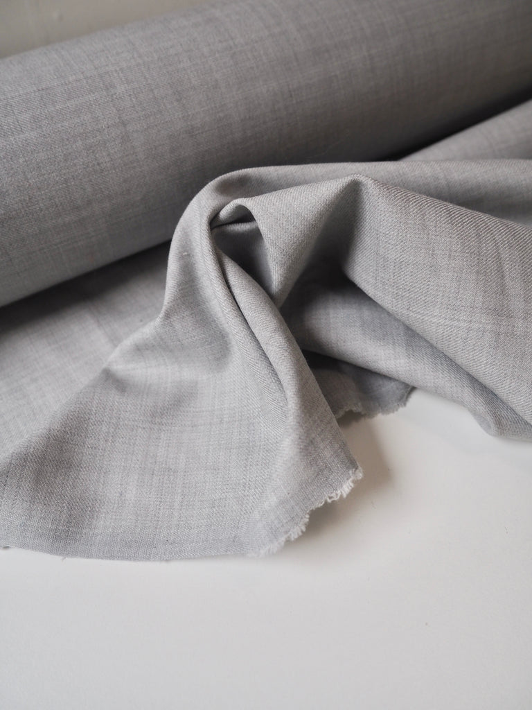 Pale Grey Stretch Wool Blend Twill