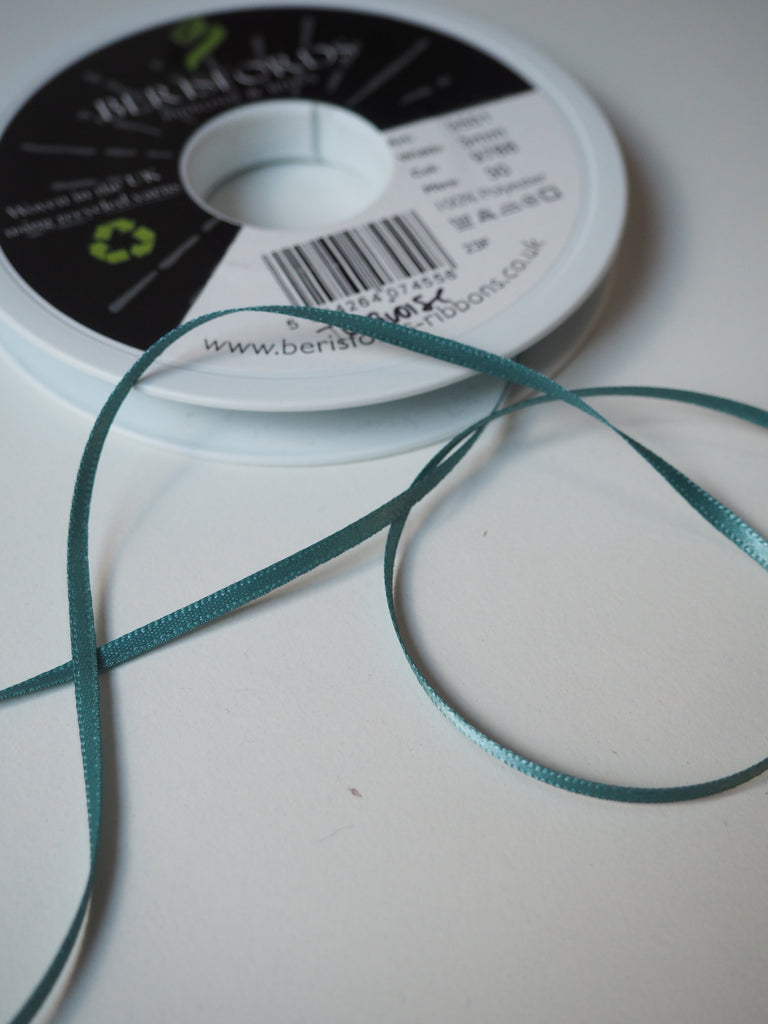 Turquoise Berisfords Double Satin Ribbon 3mm