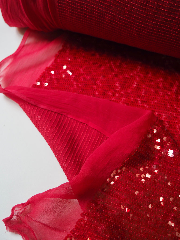 Ruby Red Sequin Viscose Chiffon