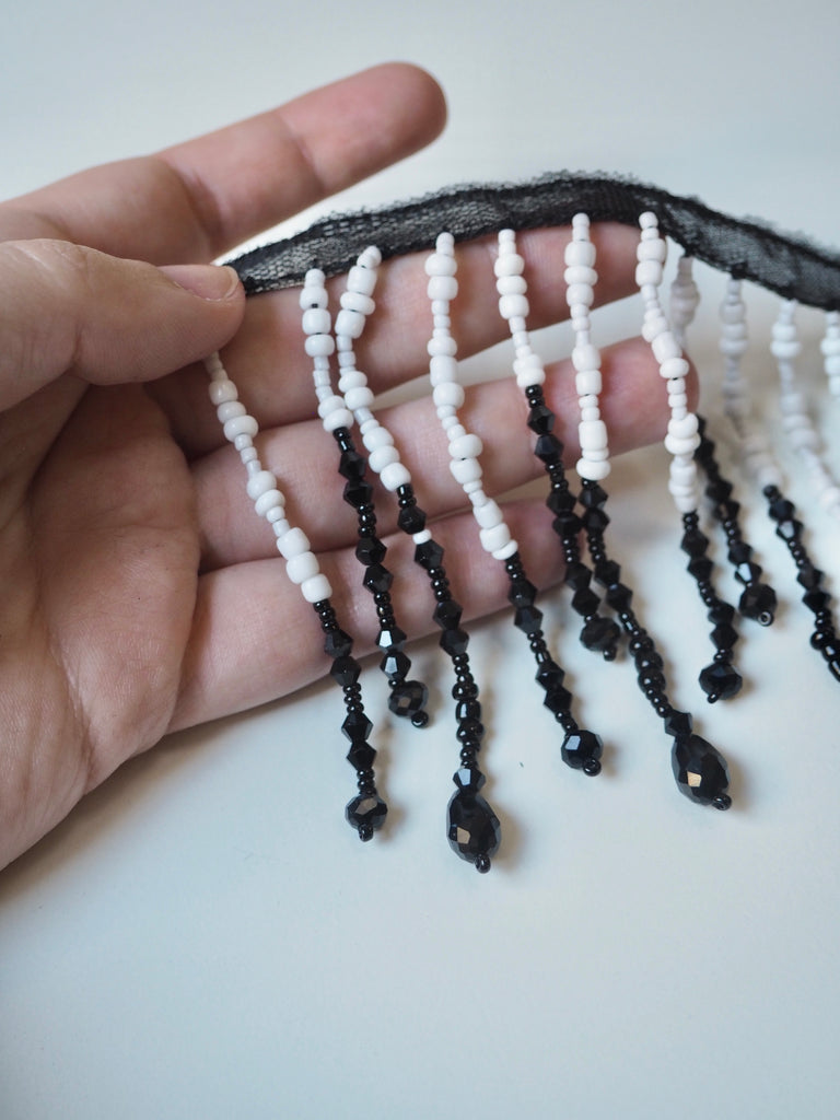 Monochrome Beaded Fringe Trim 11cm