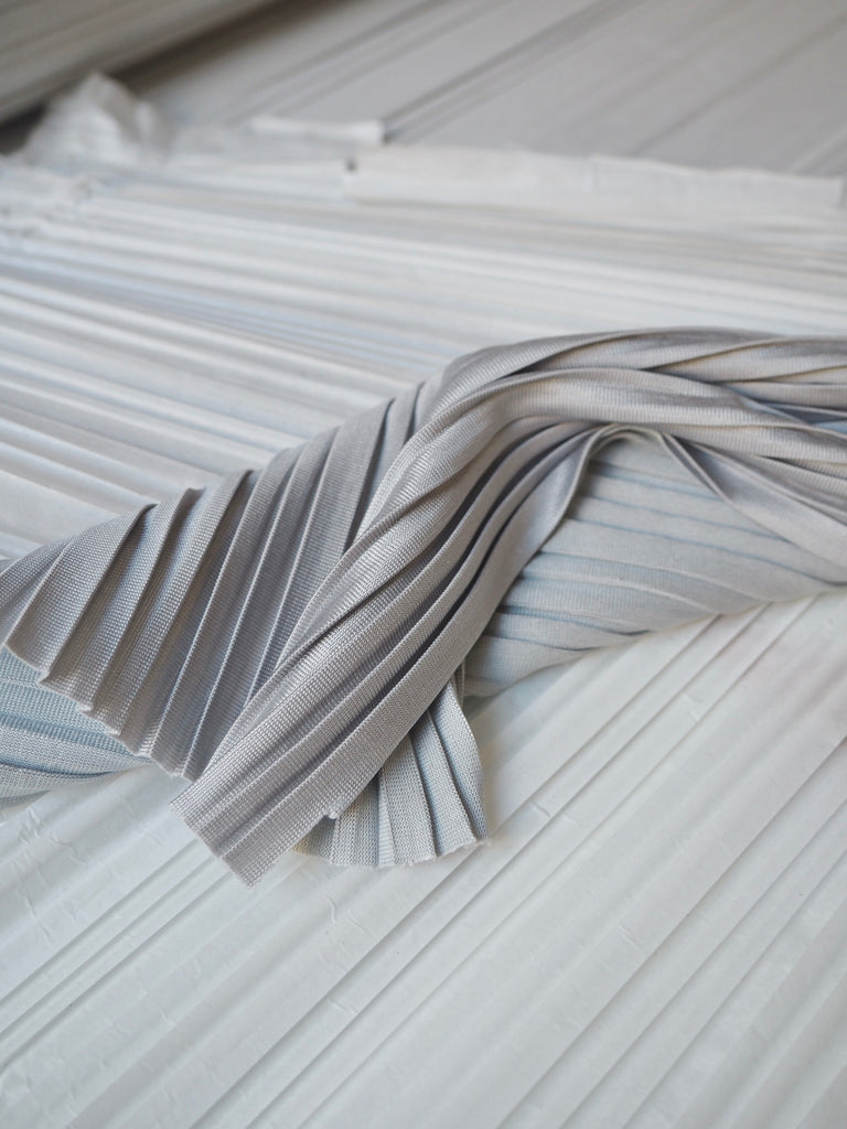 Silver Plissé Pleated Satin Jersey