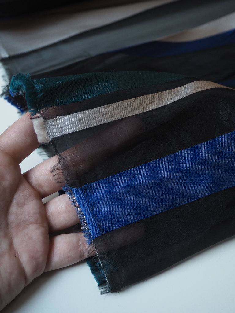Blue Stripe Organza Jacquard