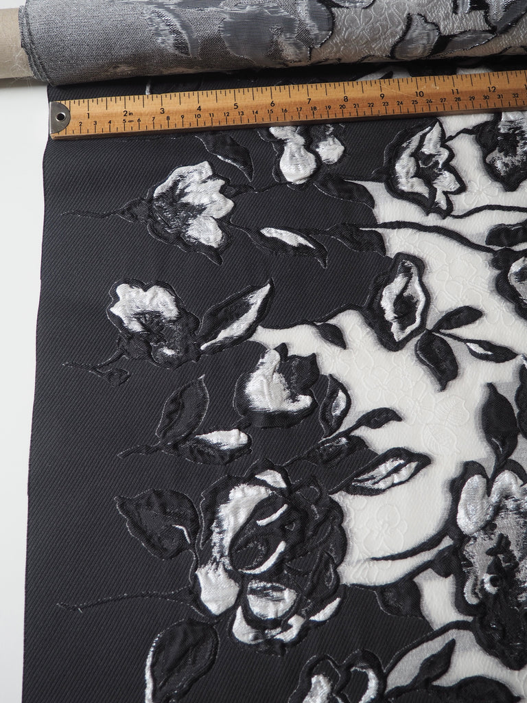 Black + White Blossom Panelled Cloqué