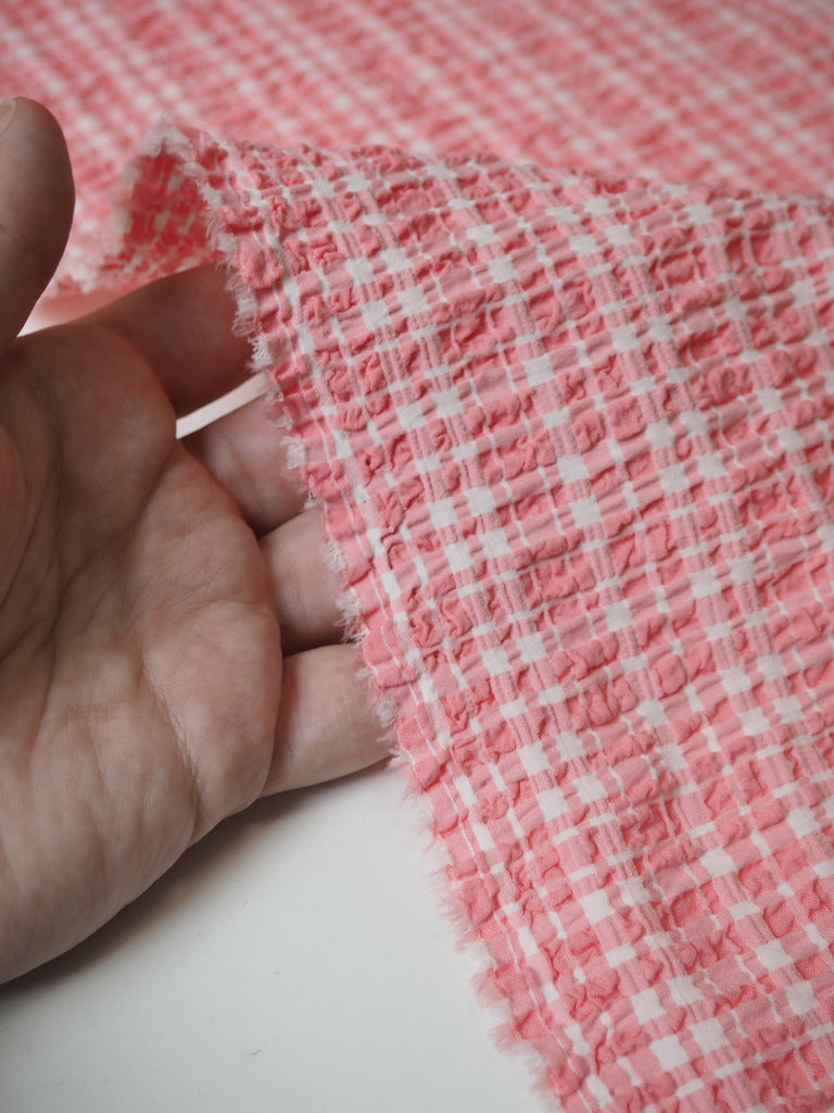 Pink Check Cotton Seersucker