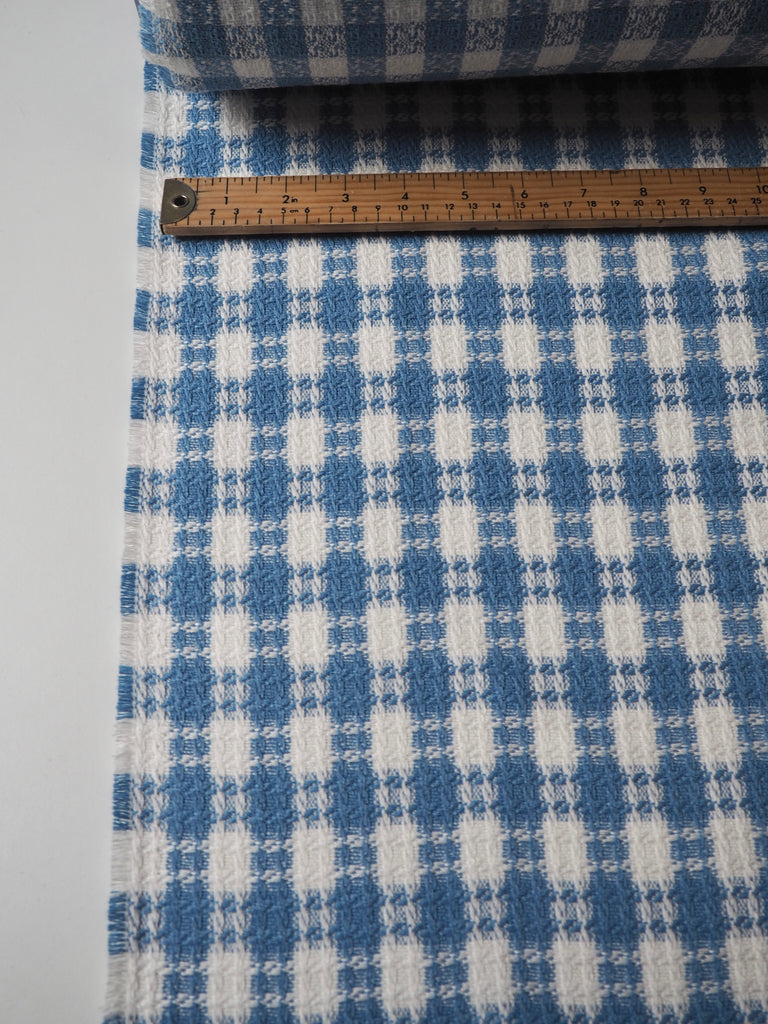 Blue + White Check Cotton Blend Jacquard