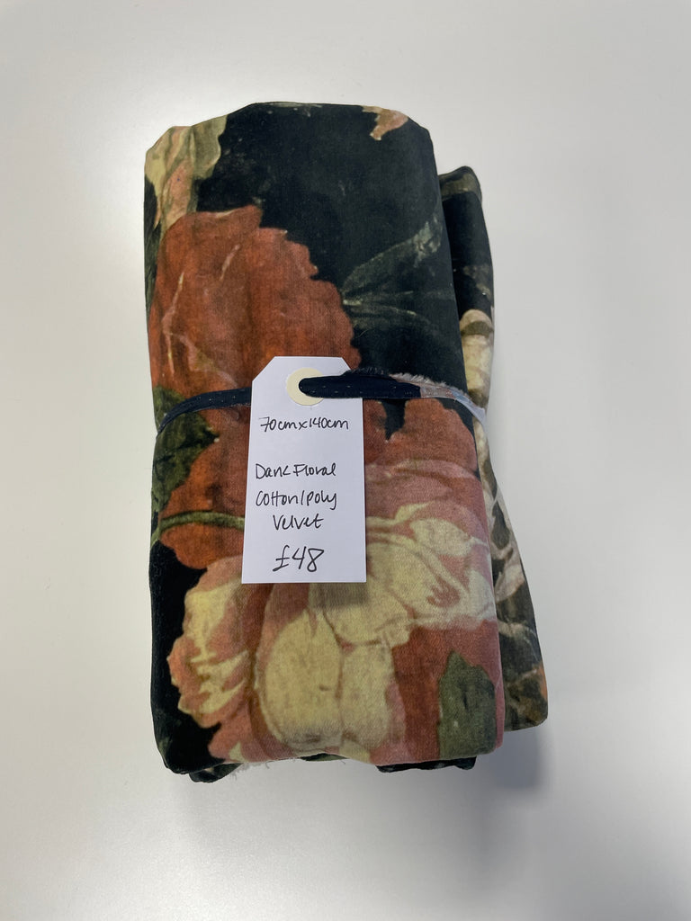 Dark Floral Cotton/Poly Velvet Remnant