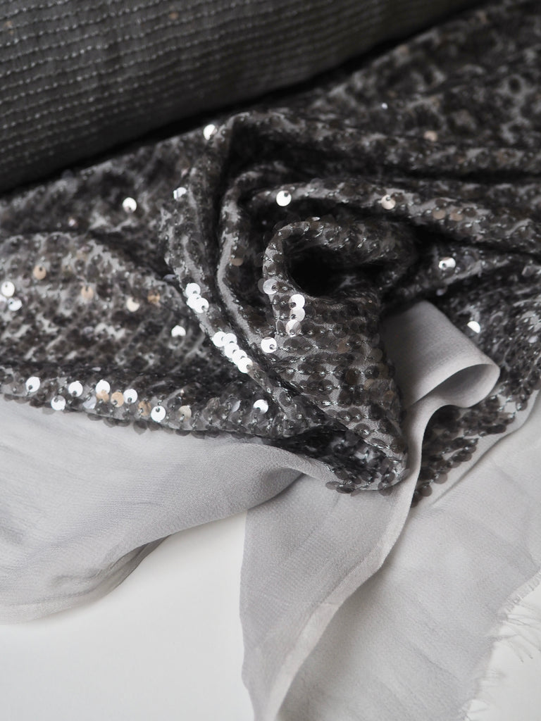 Smoke Grey Sequin Viscose Chiffon