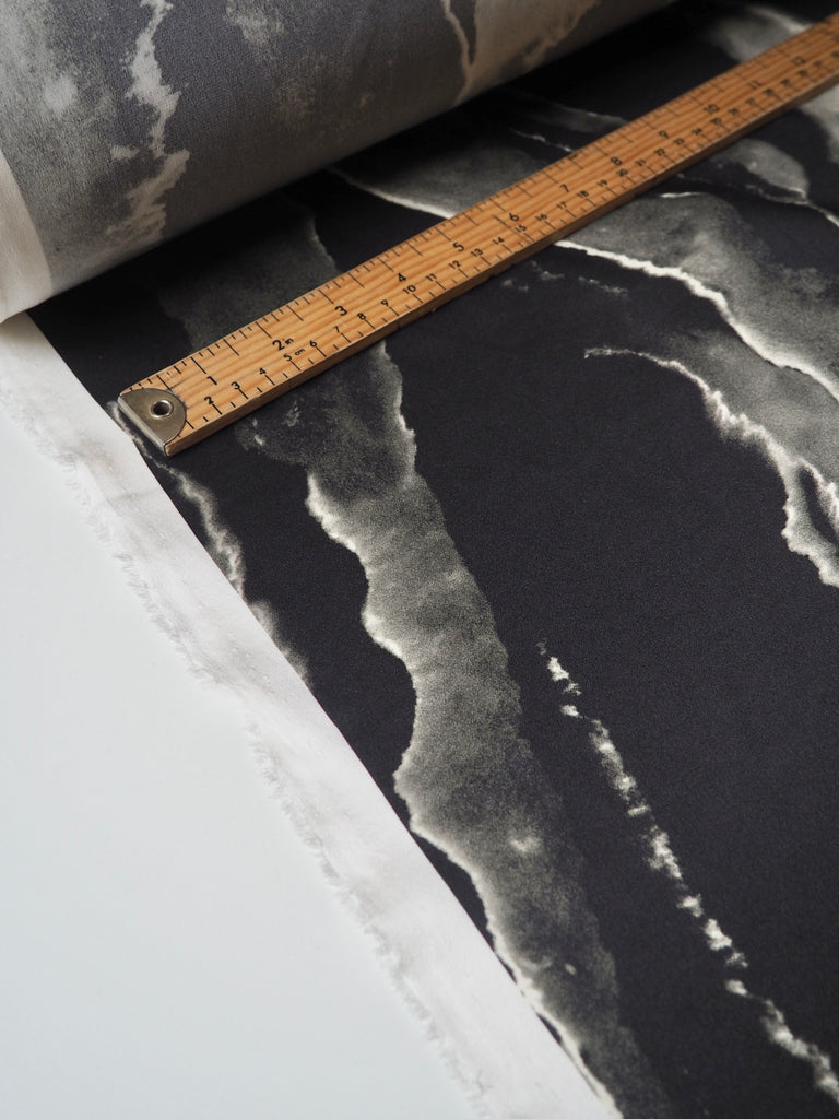 Black + Grey Marbled Heavy Silk Satin