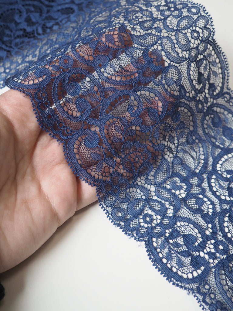 Navy Foliage Scallop Lace Trim 13cm