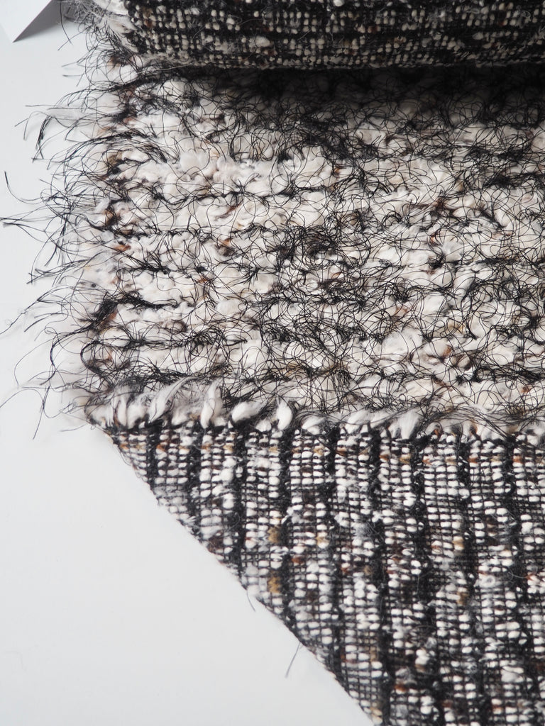 Fringed Cream Marl Boucle Wool Coating