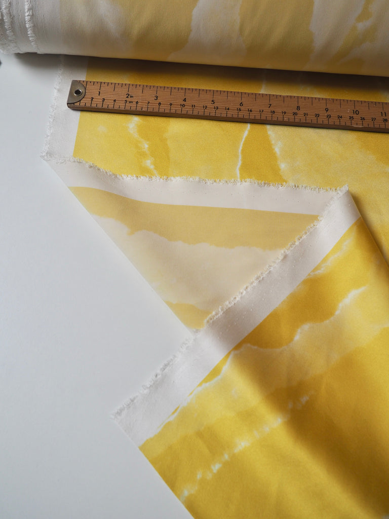 Yellow + Ivory Marbled Heavy Silk Satin