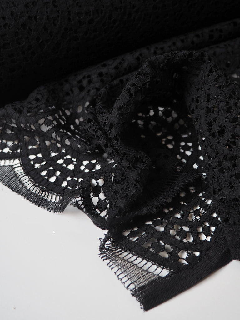 Black Corded Swirl Cotton Lace