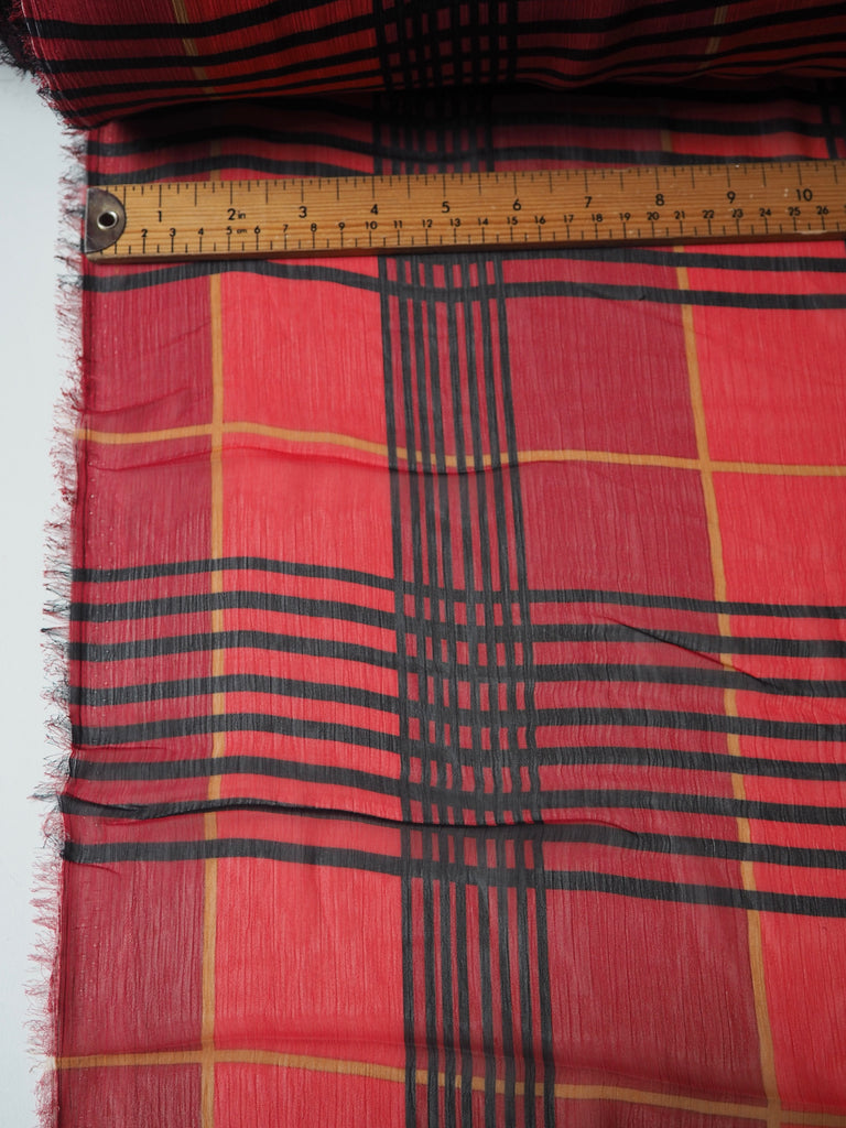 Red Check Crinkle Chiffon