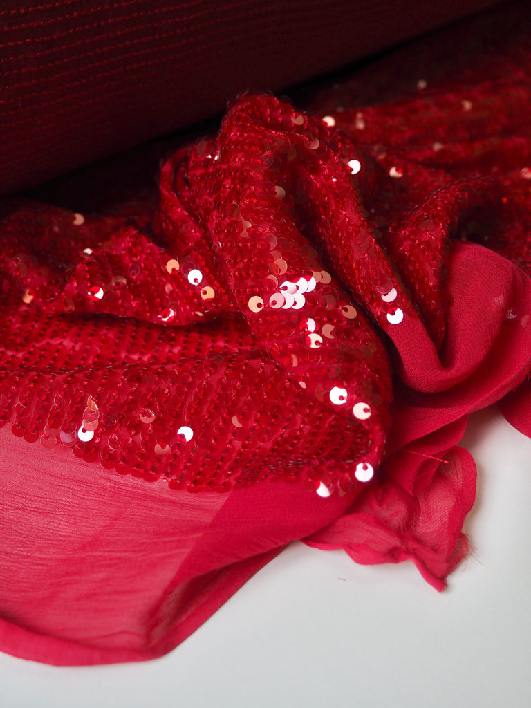 Ruby Red Sequin Viscose Chiffon