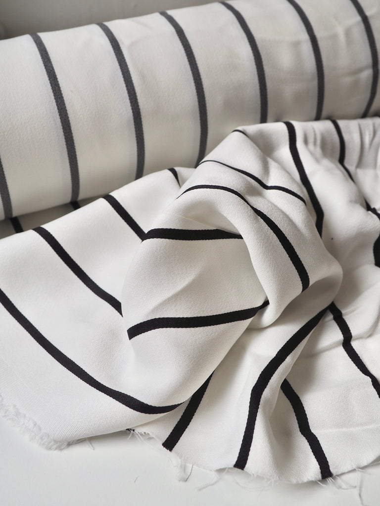Black + White Stripe Viscose Crepe-Backed Satin