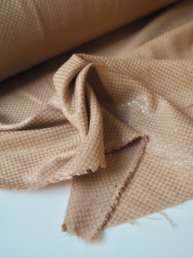 Camel Checkerboard Metallic Cotton Jacquard