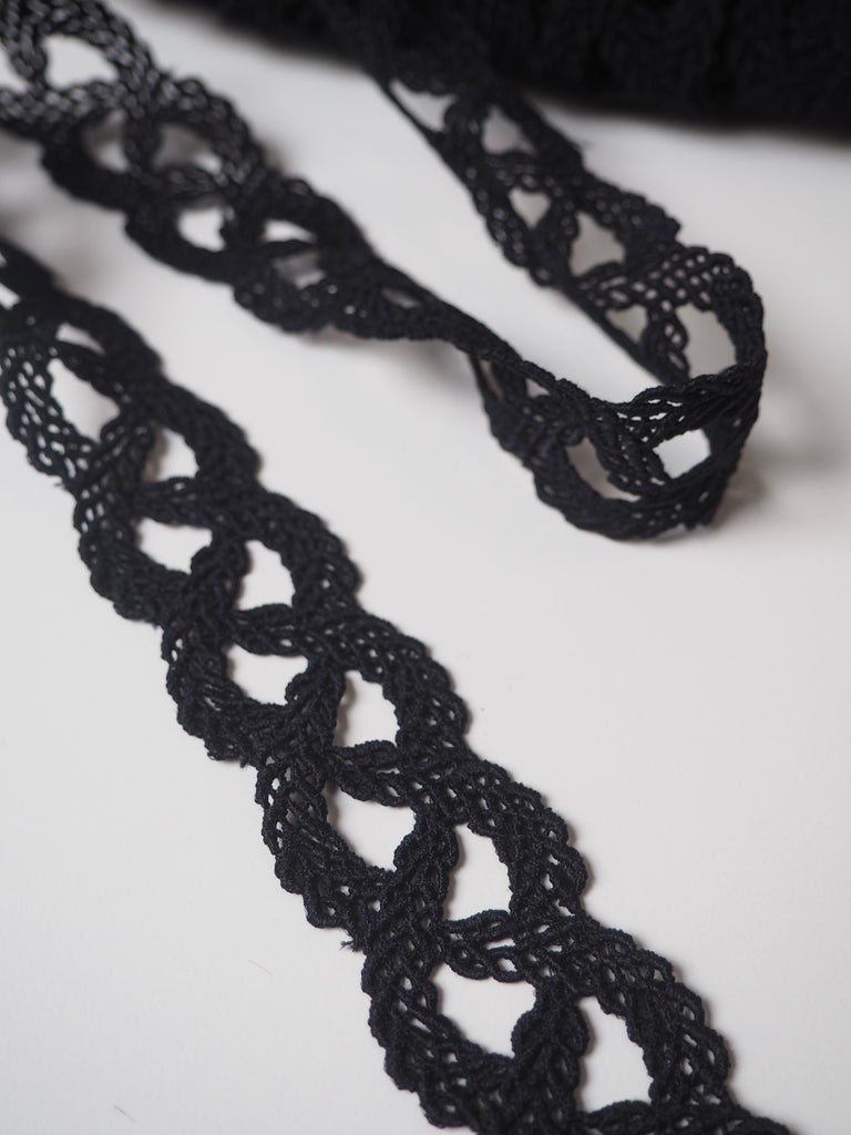 Black Braided Rope Lace Trim 30mm