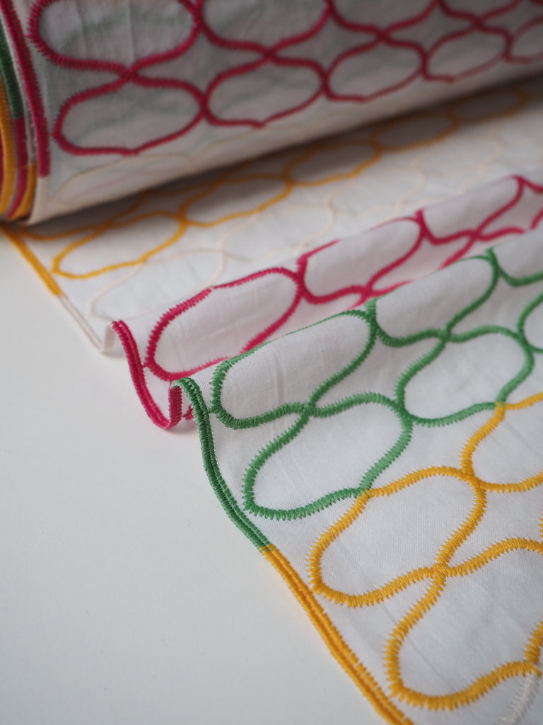 White + Multicolour Embroidered Stripe Cotton