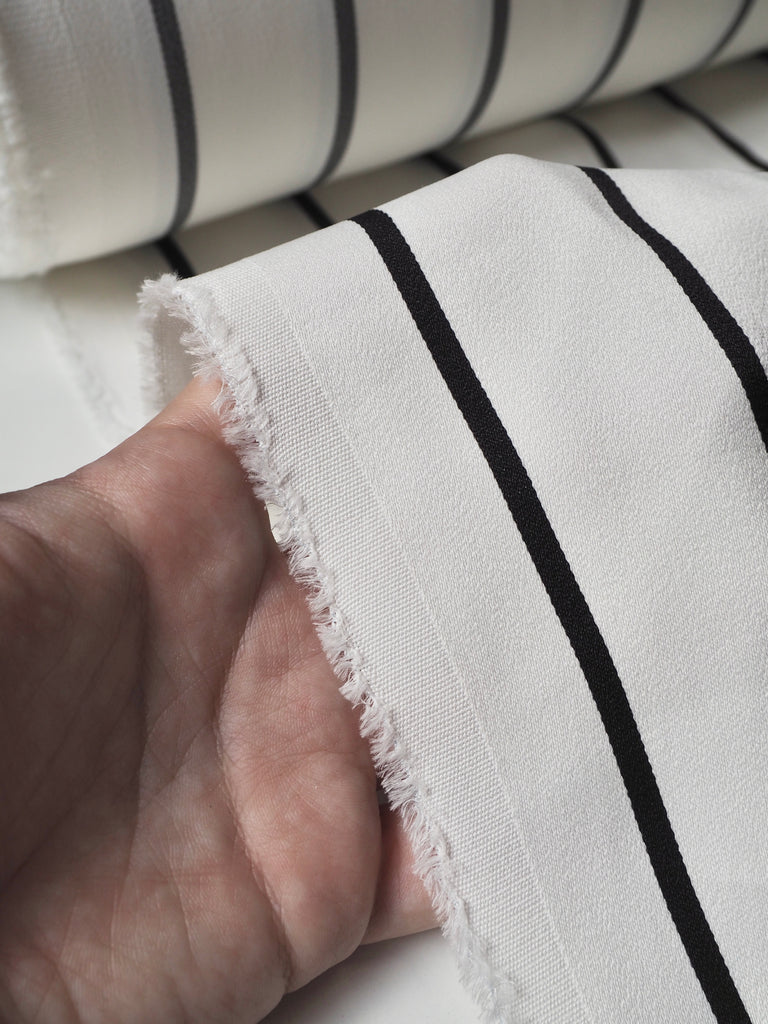 Black + White Stripe Viscose Crepe-Backed Satin