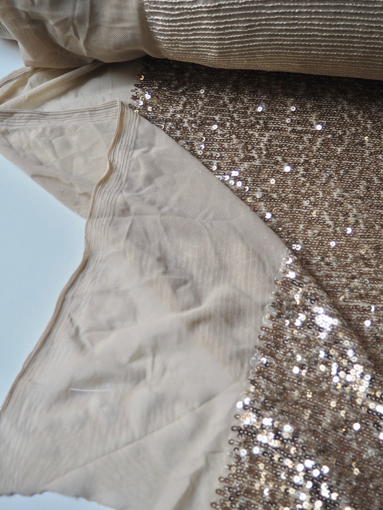 Gold Sequin Stretch Mesh