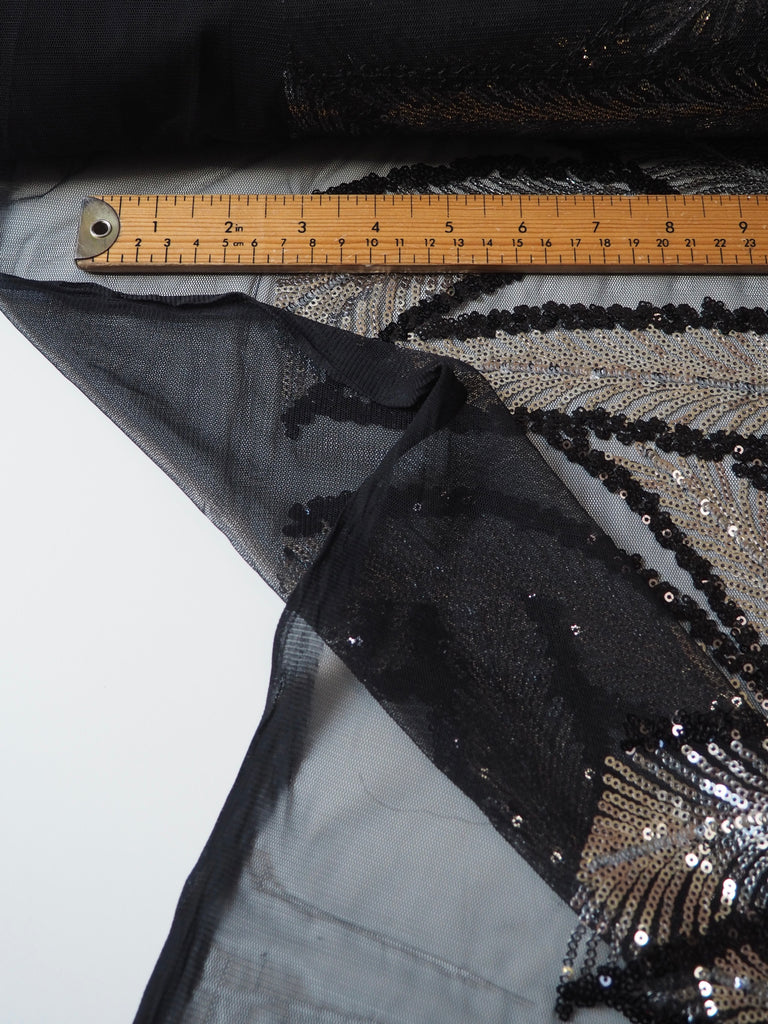 Black + Silver Feather Sequin Tulle