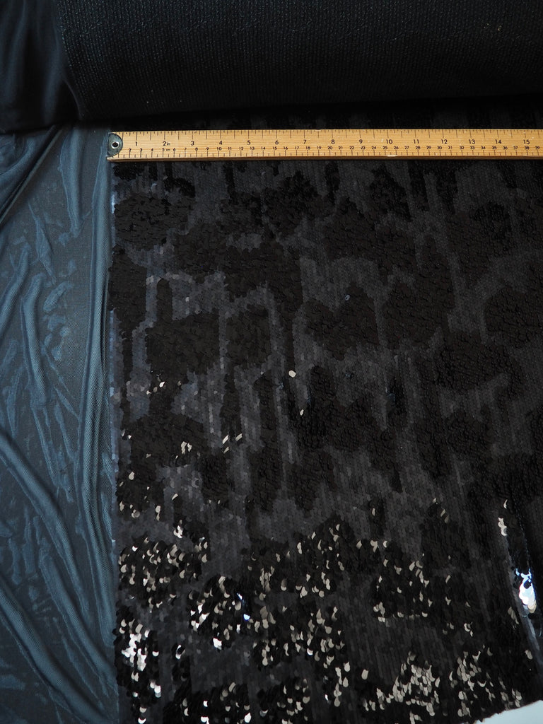 Black Spotted Sequin Stretch Mesh