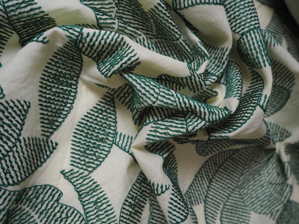 Green Leaf Scallop Embroidered Cotton