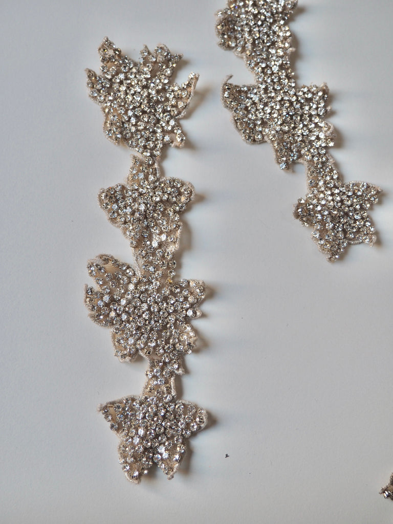 Hand Beaded Medium Silver Floral Crystal Appliqué