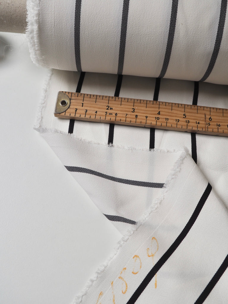 Black + White Stripe Viscose Crepe-Backed Satin