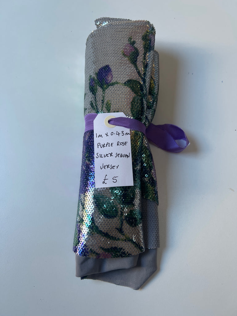 Purple Rose Silver Sequin Jersey Remnant