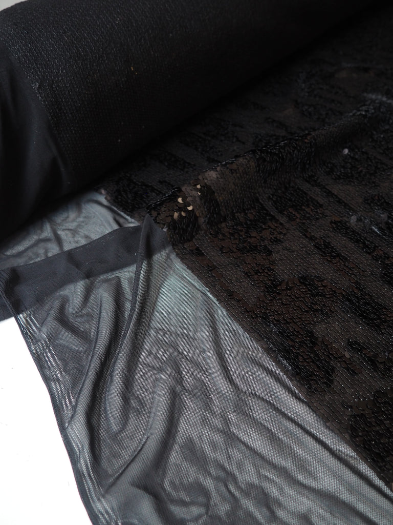 Black Spotted Sequin Stretch Mesh