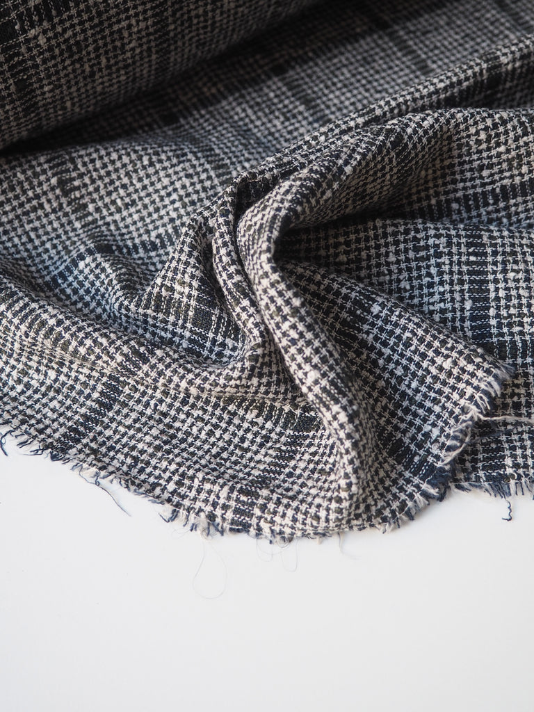 Navy + Olive Check Linen Bouclé