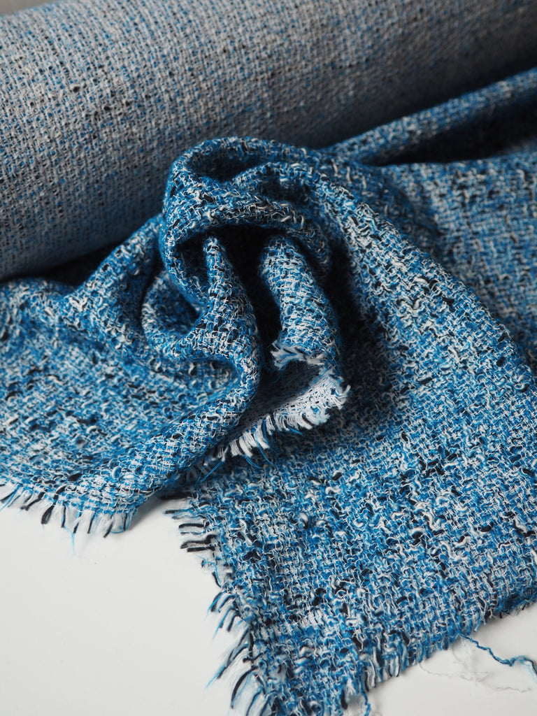 Blue + White Cotton Blend Tweed