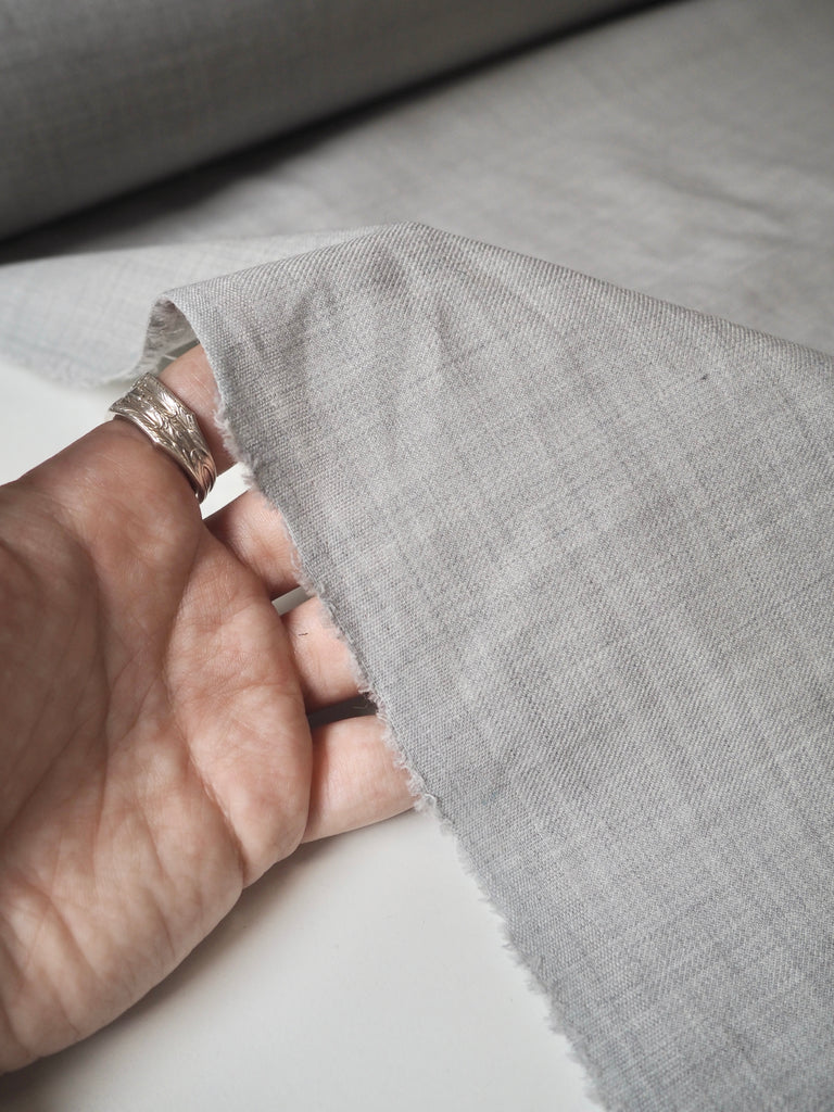 Pale Grey Stretch Wool Blend Twill