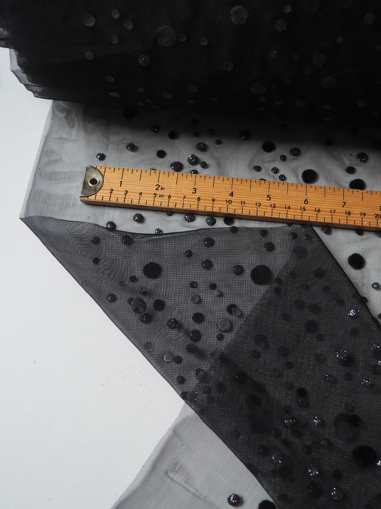 Black Flocked Dot Stretch Tulle