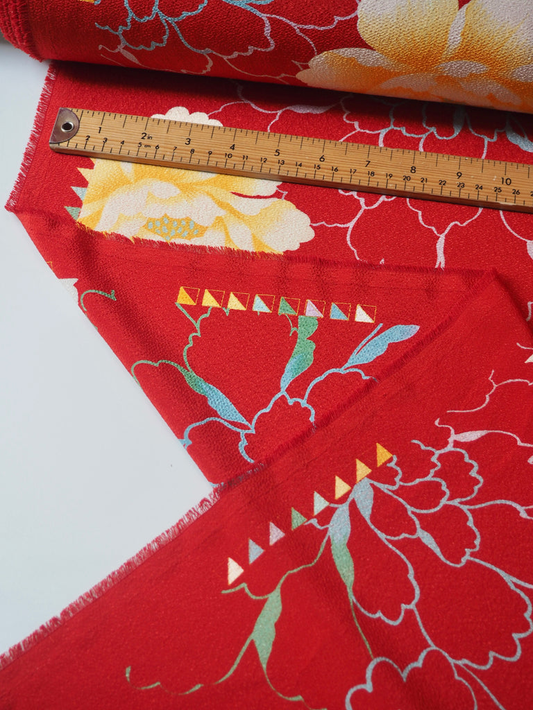 Red Floral Sateen Crepe