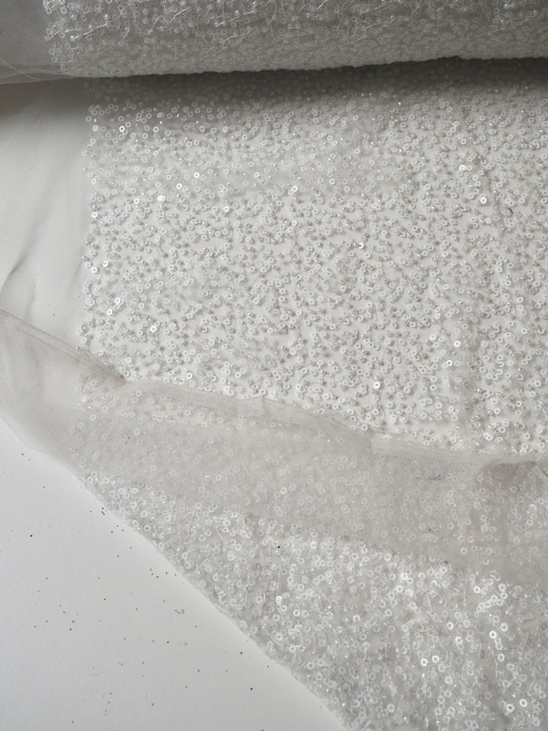 White Beaded Sequin Tulle