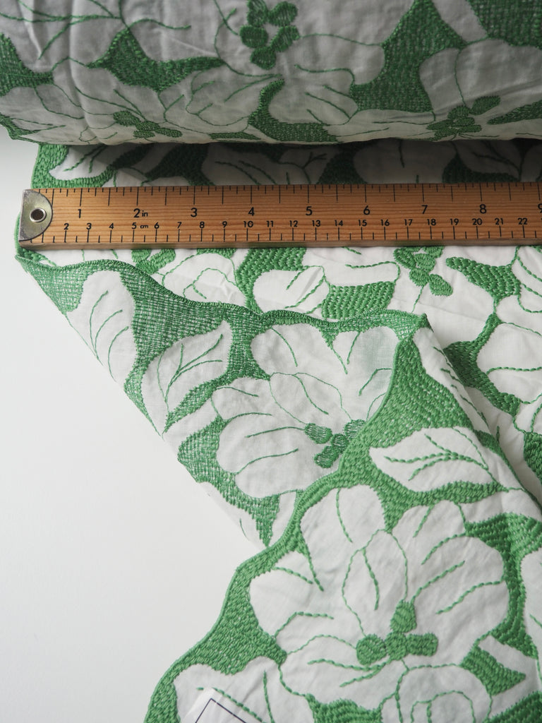 Green Floral Scallop Embroidered Cotton Voile