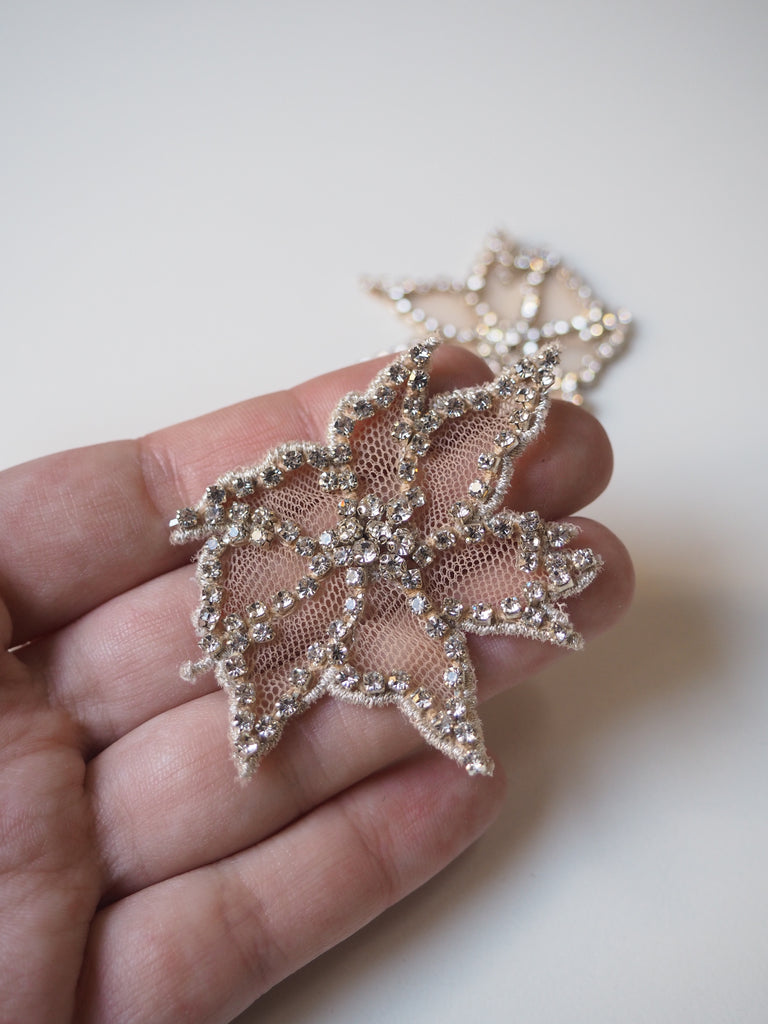 Hand Beaded Small Silver Outline Floral Crystal Appliqué