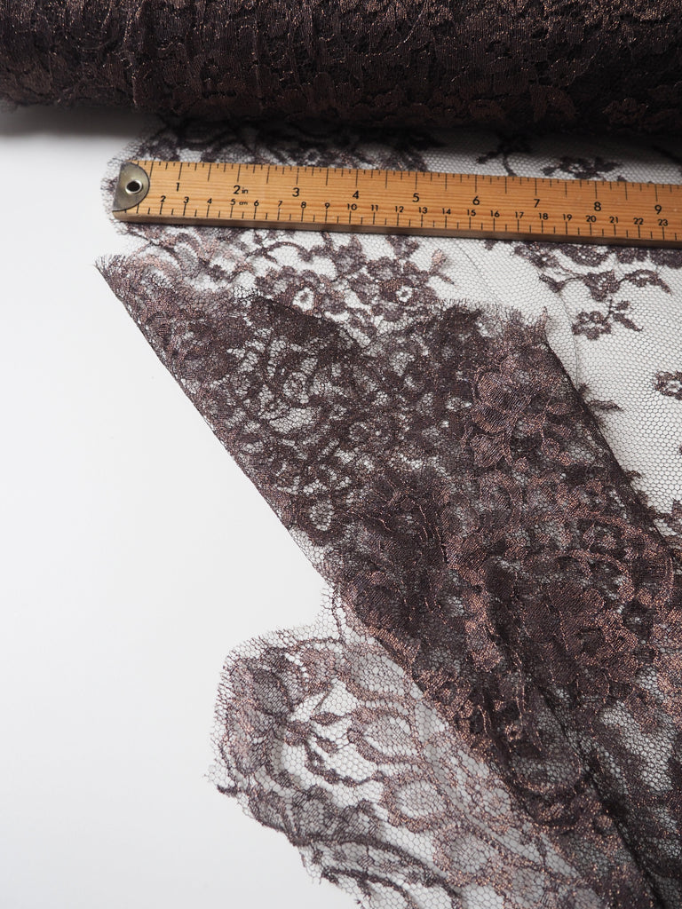 Brown Floral Scallop Lurex Lace