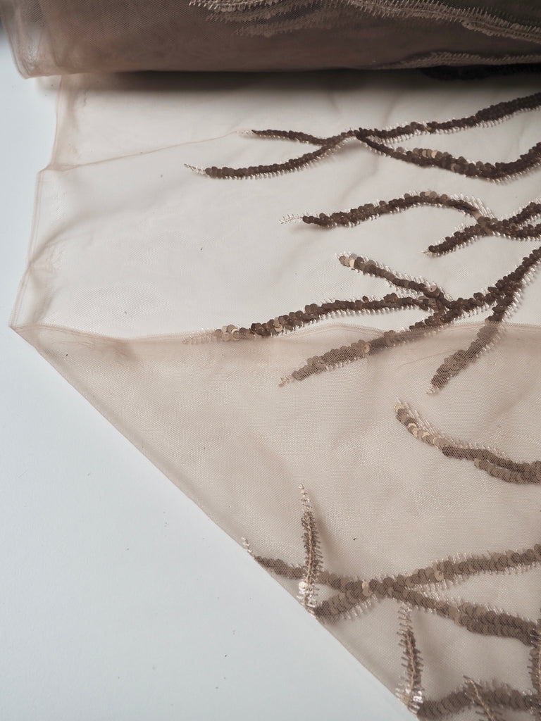 Soft Gold Vine Sequin Tulle