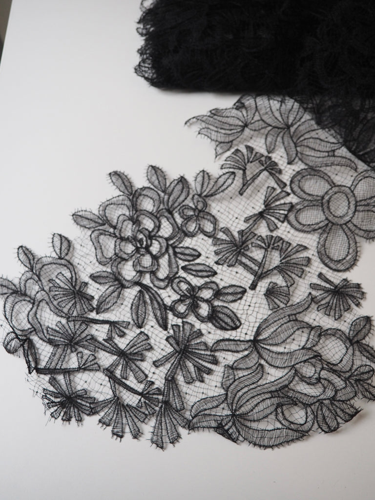 Black Floral Netted Trim 40cm