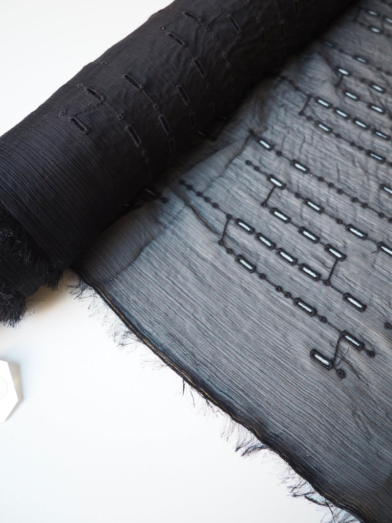 Black Dash + Dot Eyelet Crinkle Chiffon
