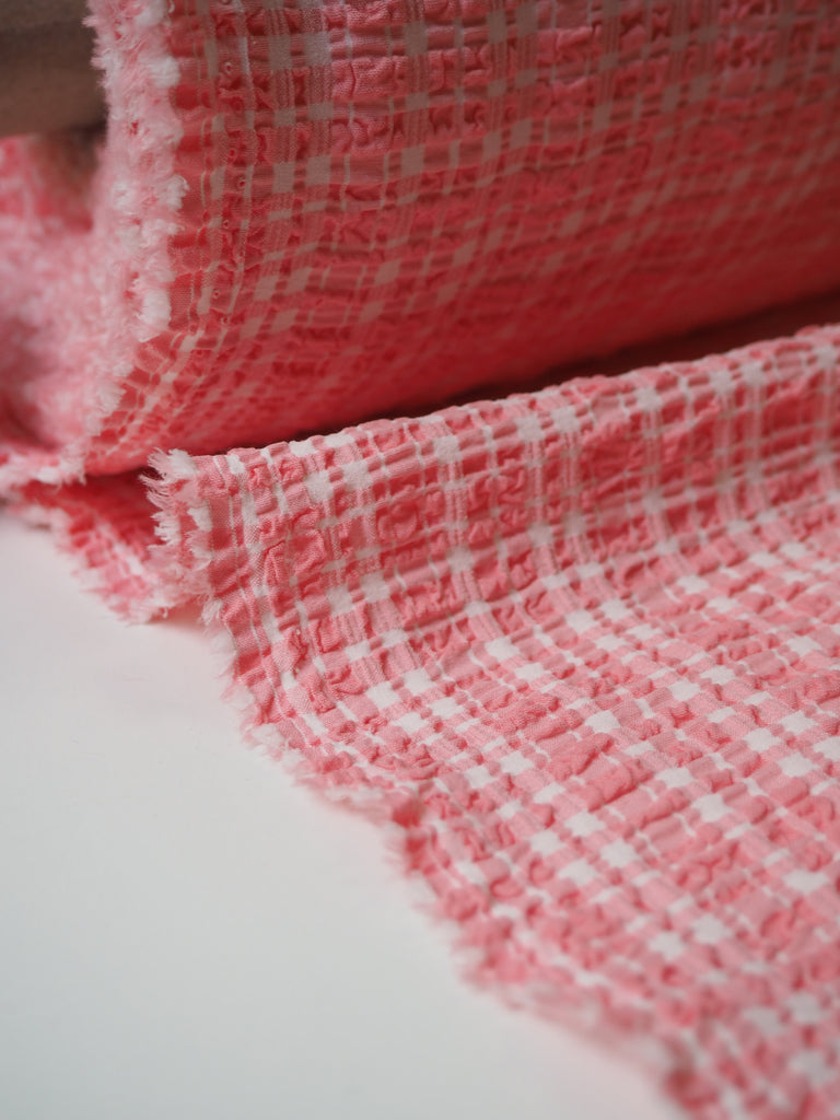 Pink Check Cotton Seersucker