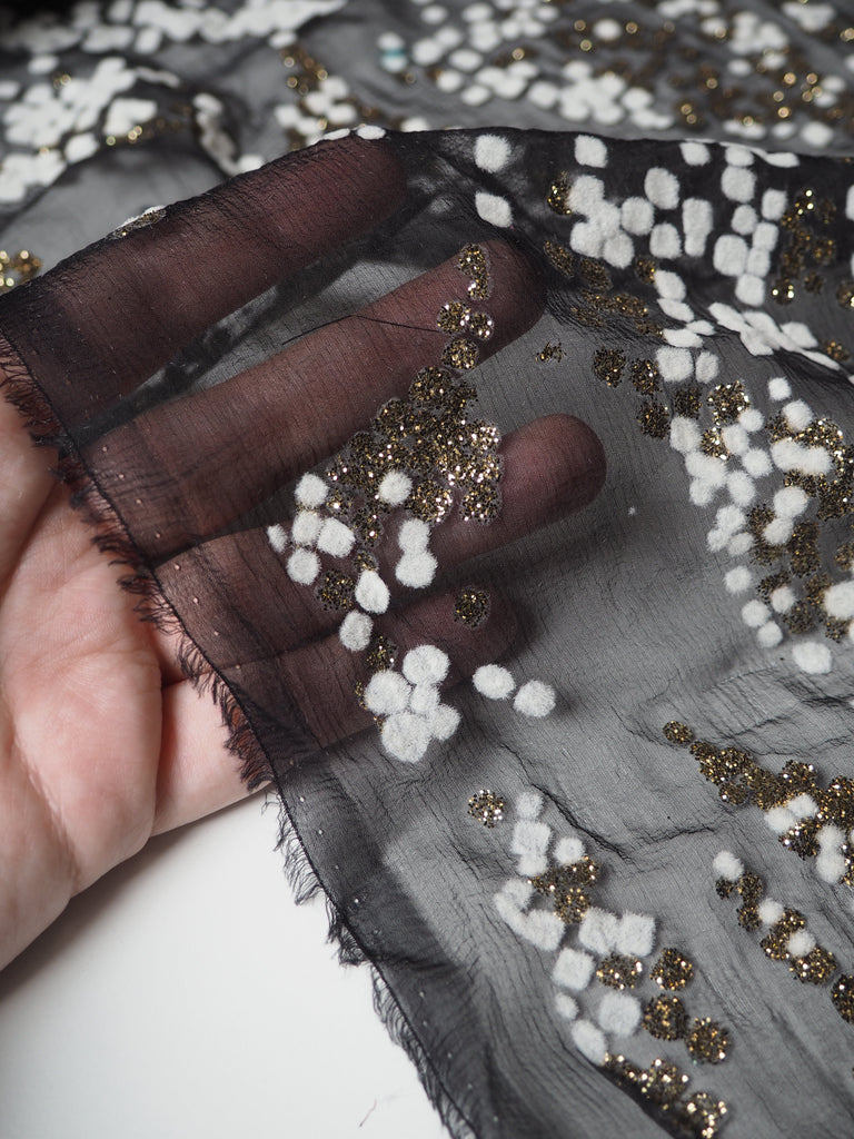 Black + Golden Dot Silk Chiffon